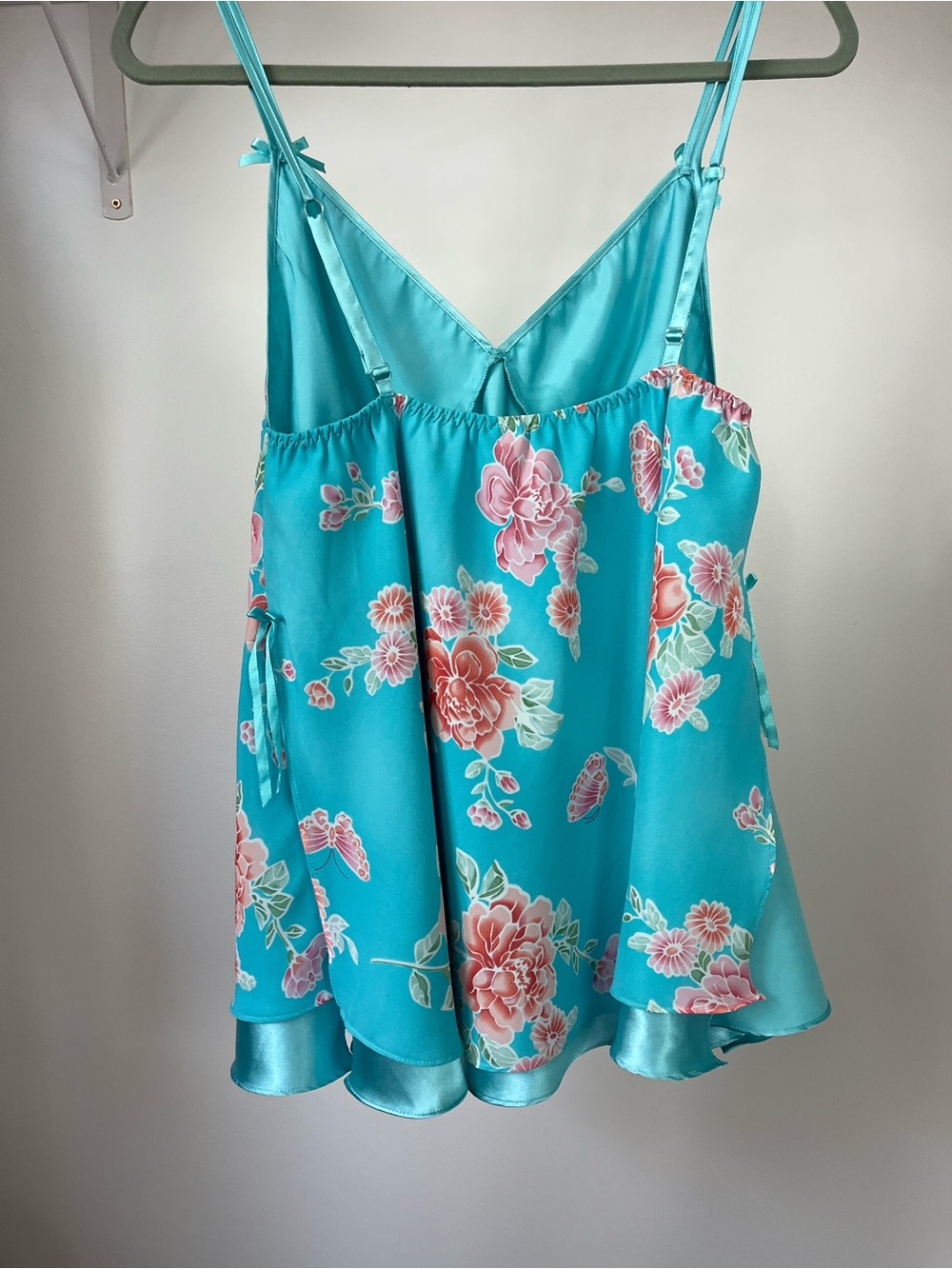 Y2K La Vie En Rose Floral Satin Chemise Slip with Pink Flower Print - Picture 11 of 14